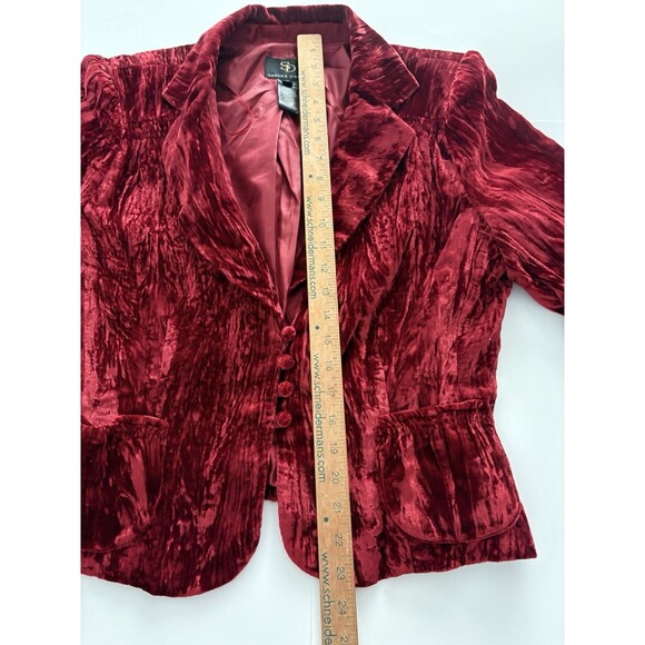 Vintage Sandra Darren Jacket 12 Red Crushed Velvet Castlecore Vamp Holiday - Picture 6 of 16